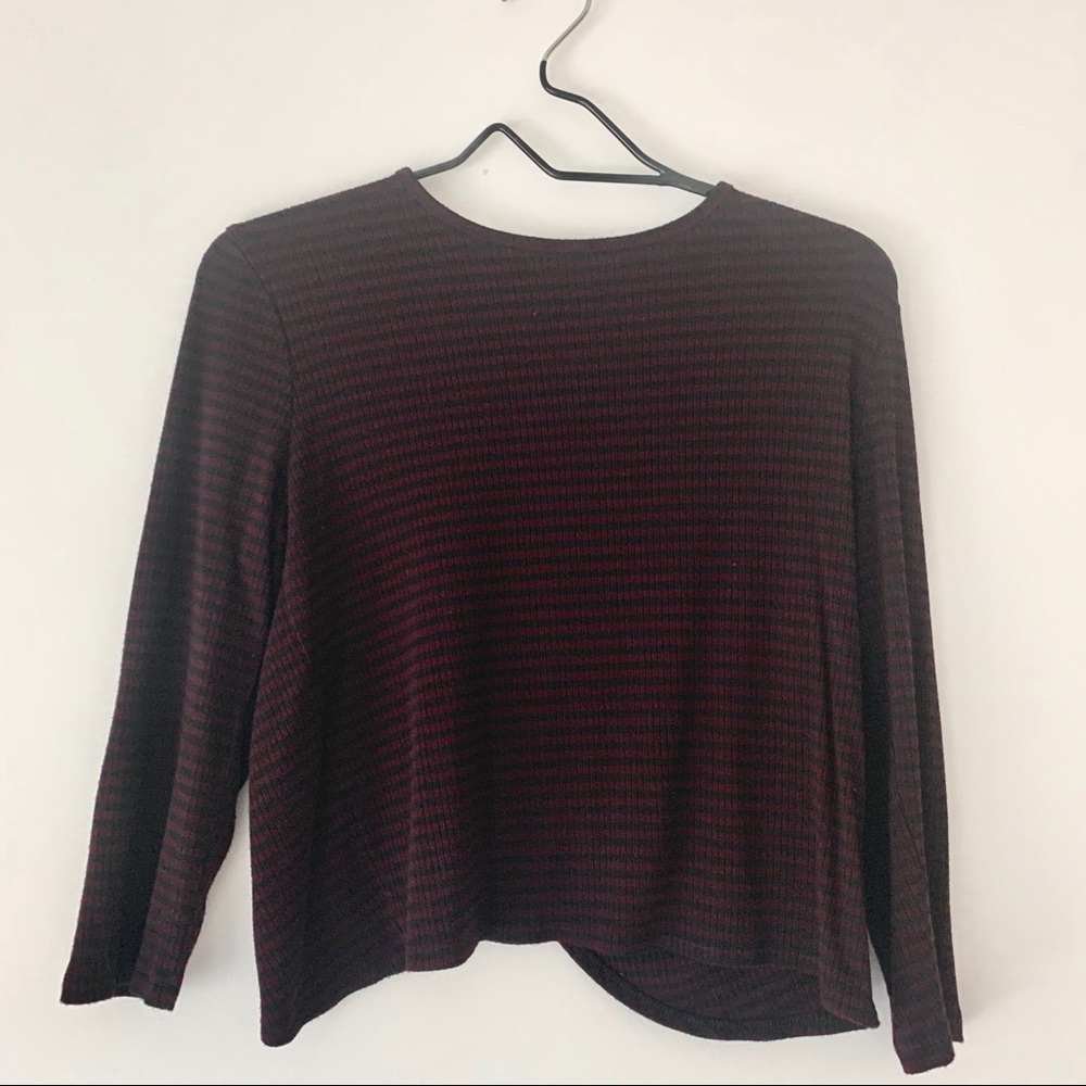 Burgendy striped top with wrapped back